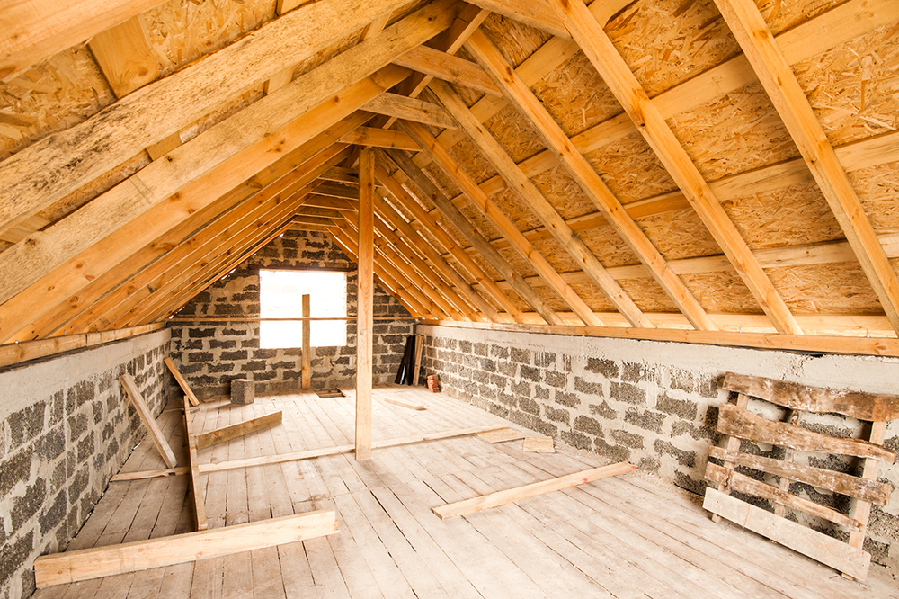 Unfinished attic of a private house